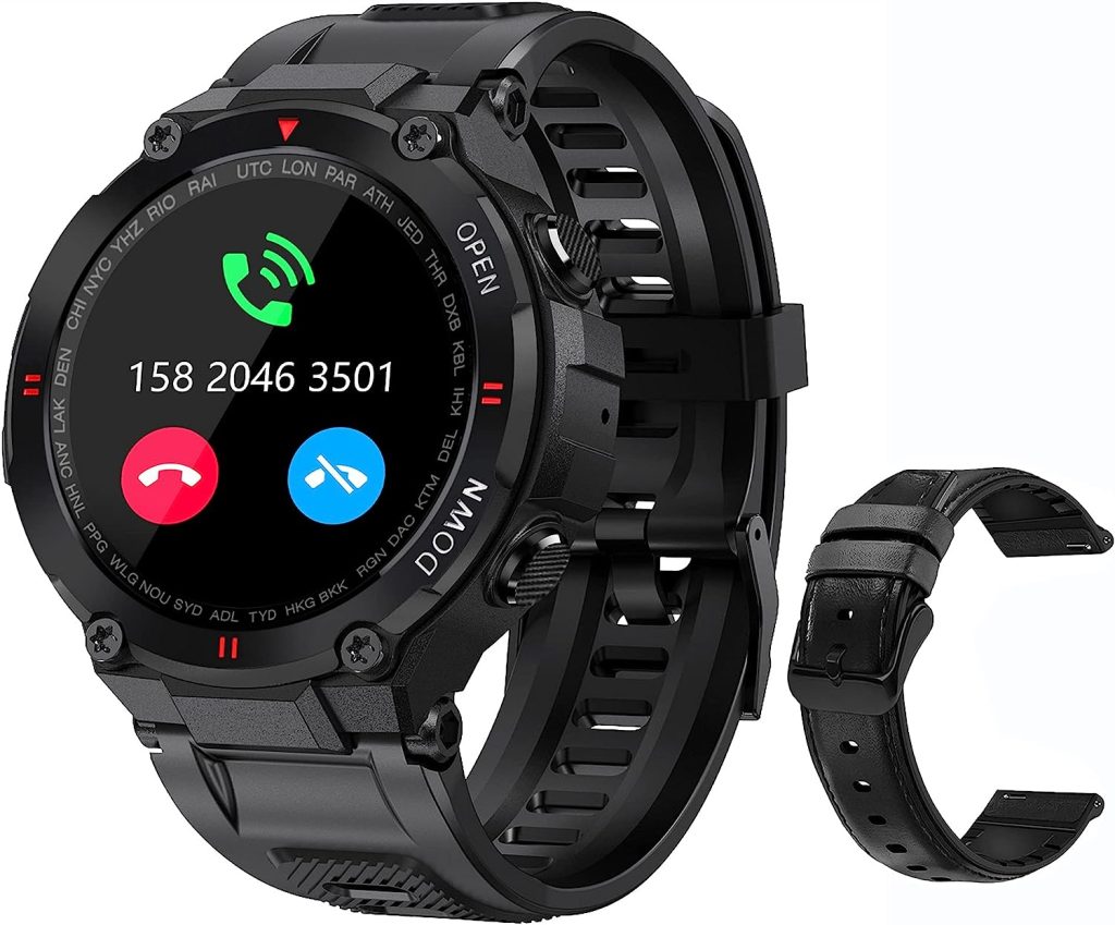 Military Smart Watch for Men Outdoor Waterproof Tactical Smartwatch Bluetooth Dail Calls Speaker 1.3” HD Touch Screen Fitness Tracker Watch Compatible with iPhone Samsung