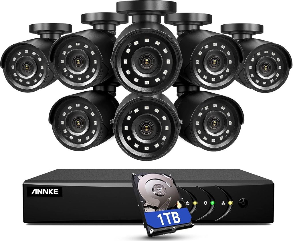 ANNKE 3K Lite Security Camera System Outdoor with AI Human/Vehicle Detection, 8CH H.265+ DVR and 8 x 1920TVL 2MP IP66 Home CCTV Cameras, Smart Playback, Email Alert with Images, 1TB Hard Drive – E200