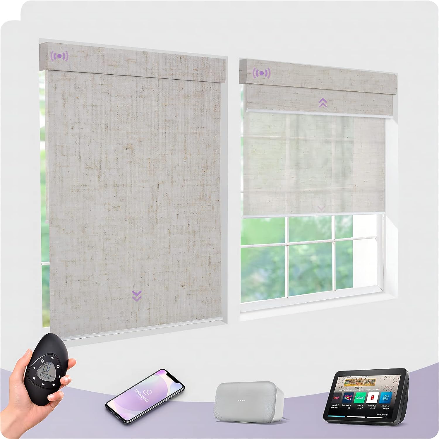 Graywind Motorized Dual Shades for Windows Smart Double Blinds Blackout and Light Filtering Motorized Blinds with Remote Alexa Google Control Day Night Shades, Custom Size (Blackout Light Grey)Product name: Graywind Motorized Dual Shades