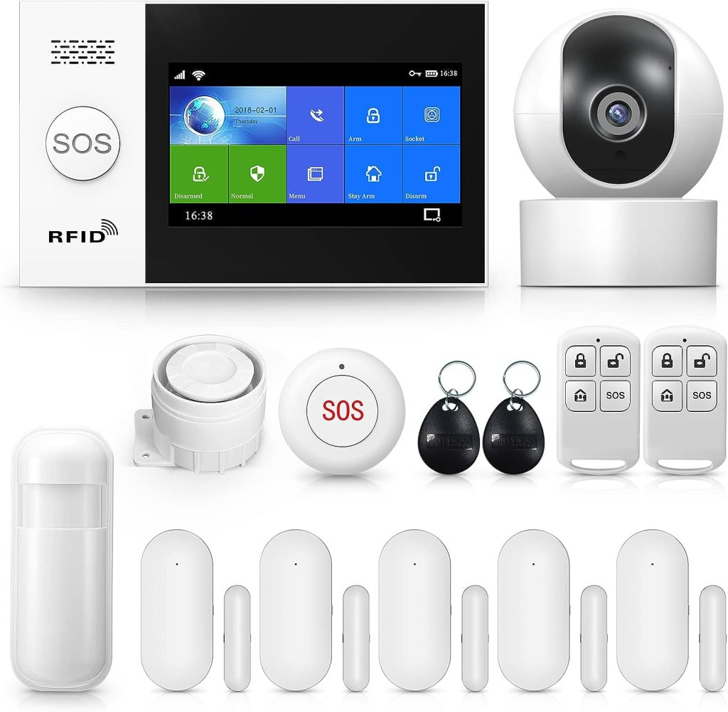 Home Security System, Wireless 4G WiFi Alarm System with 1080p Surveillance Camera, 4.3″ Touch Screen Home Burglar Alarm Compatible with Alexa Google Home