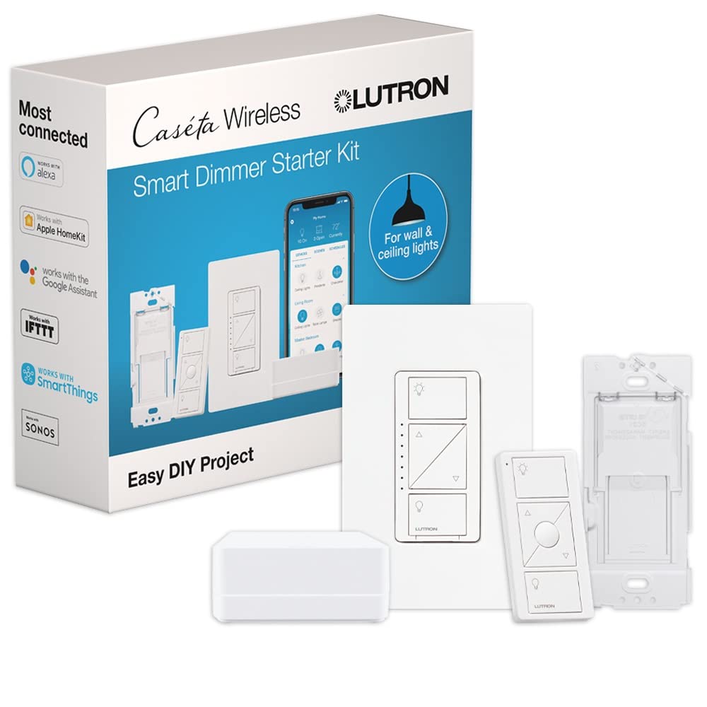 Lutron Caseta Smart Lighting Dimmer Switch Starter Kit with Caseta Smart Hub and Pico Bracket