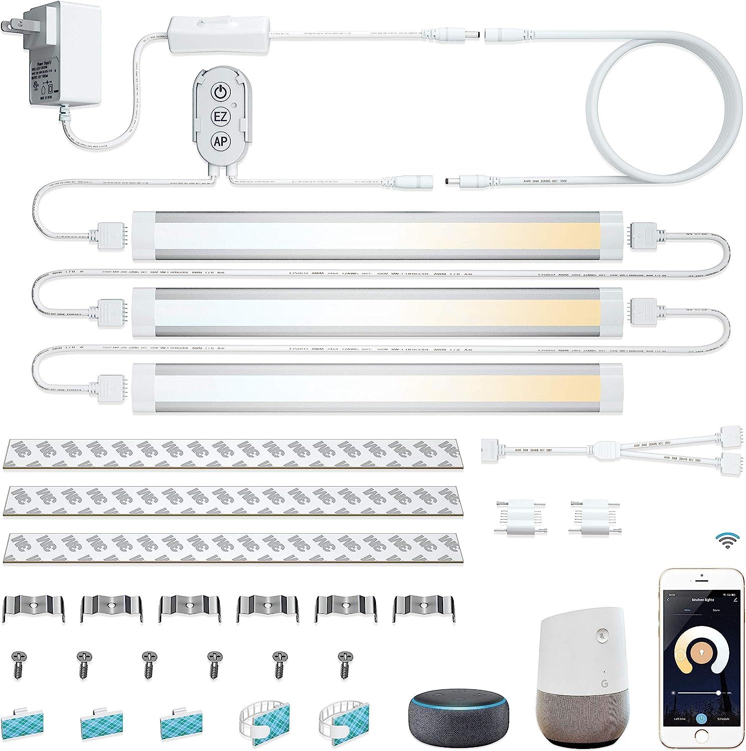 BASON Smart Wi-Fi Under Cabinet LED Lights - 6-Piece RGBCW Strip Kit With Alexa & Google Home Control