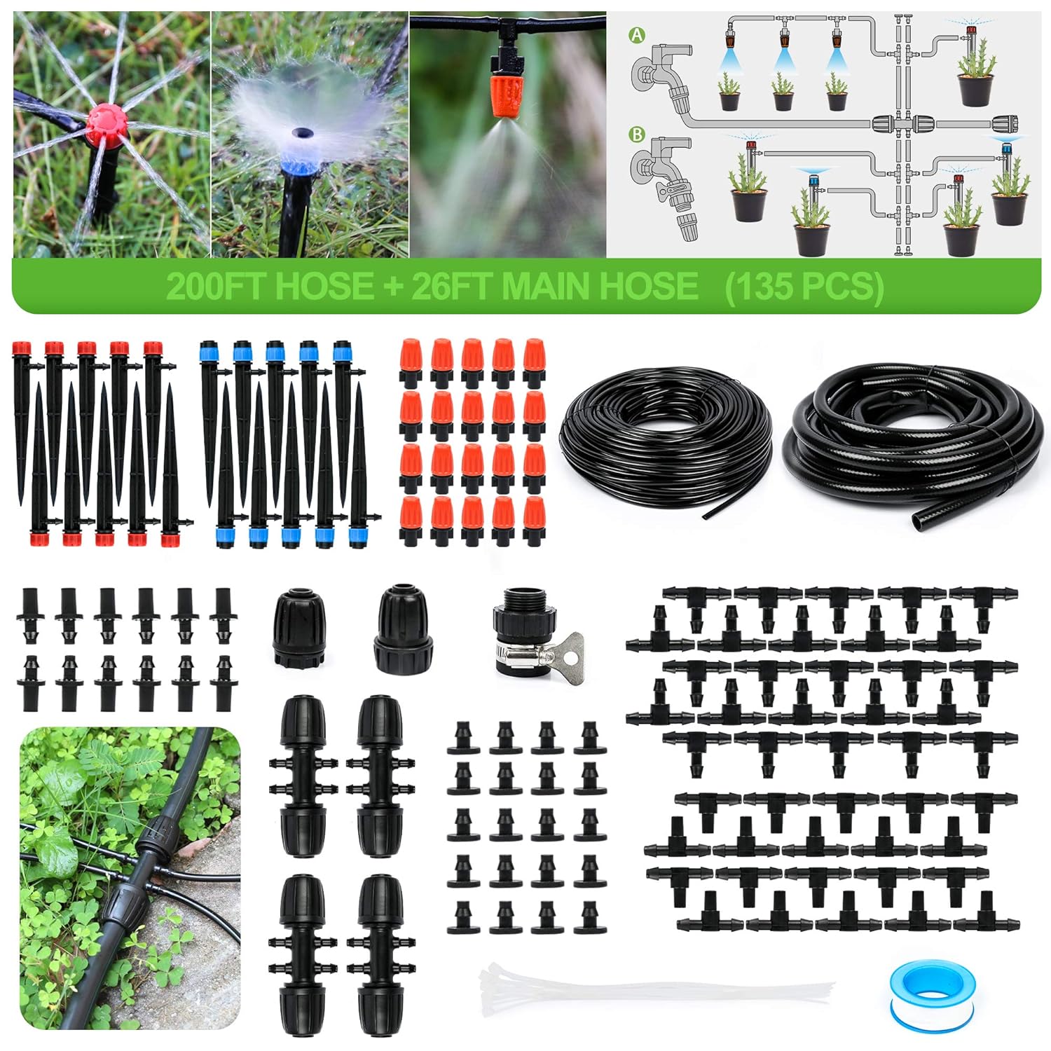 MIXC 226FT Greenhouse Micro Drip Irrigation Kit