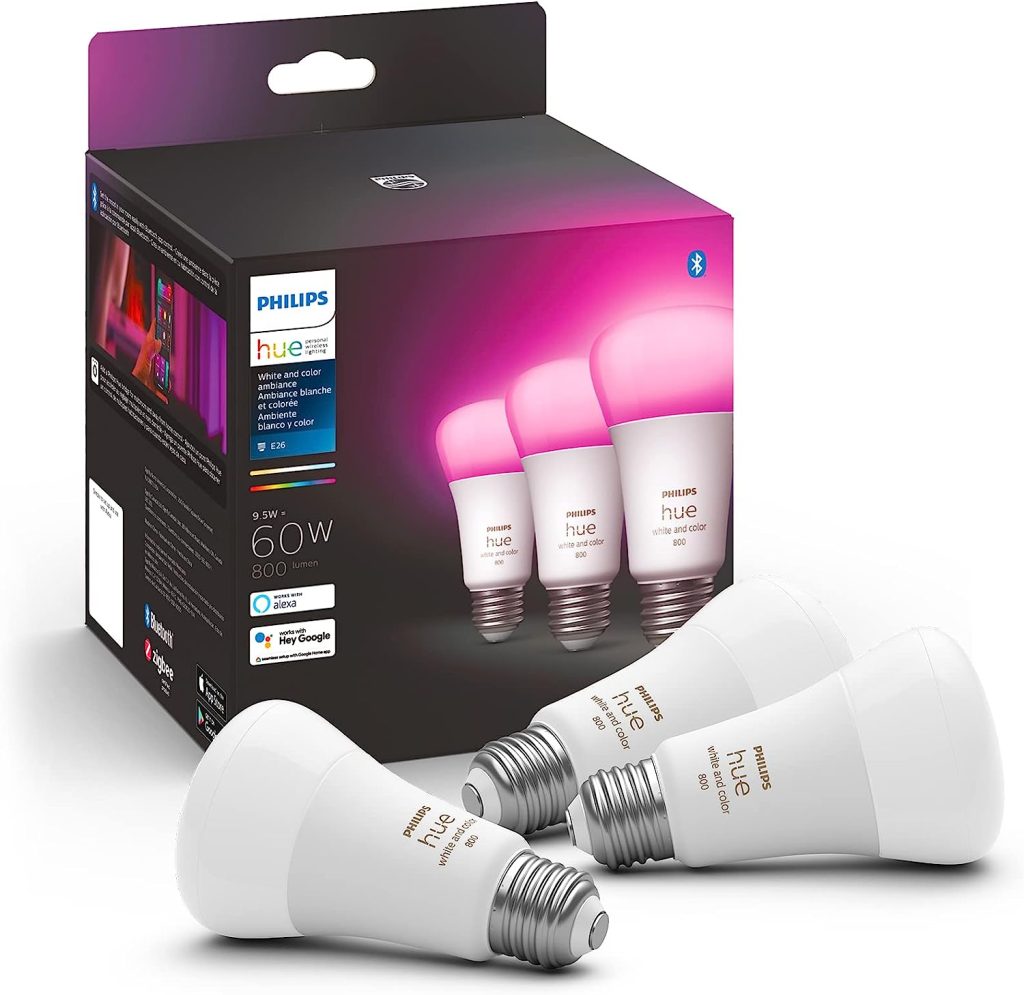 Philips Hue 60W A19 White and Color Ambiance LED Smart Color Changing Bulbs