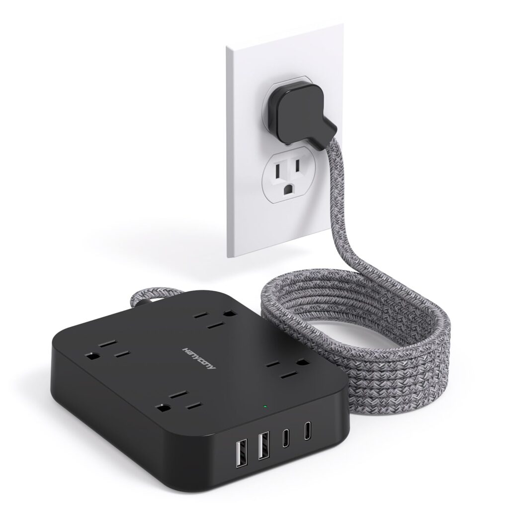 HANYCONY 5ft Power Strip with 4 USB Ports
