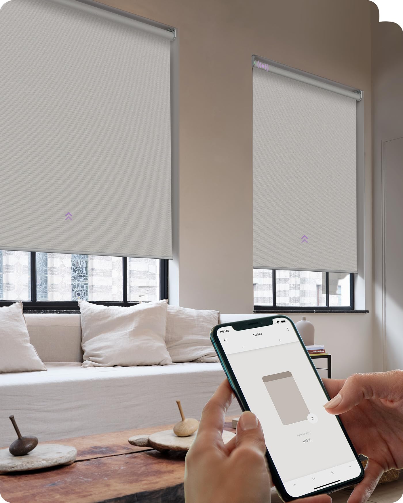 Graywind Smart Roller Shades 100% Blackout Window Blinds