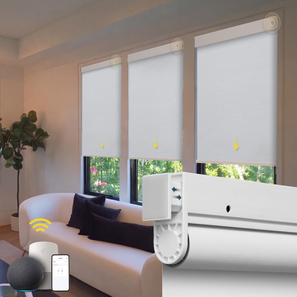 Motorized Blinds No Drill Automatic Blinds for Windows Cordless Roller Shades Electric Blinds with Remote Control Smart Blinds