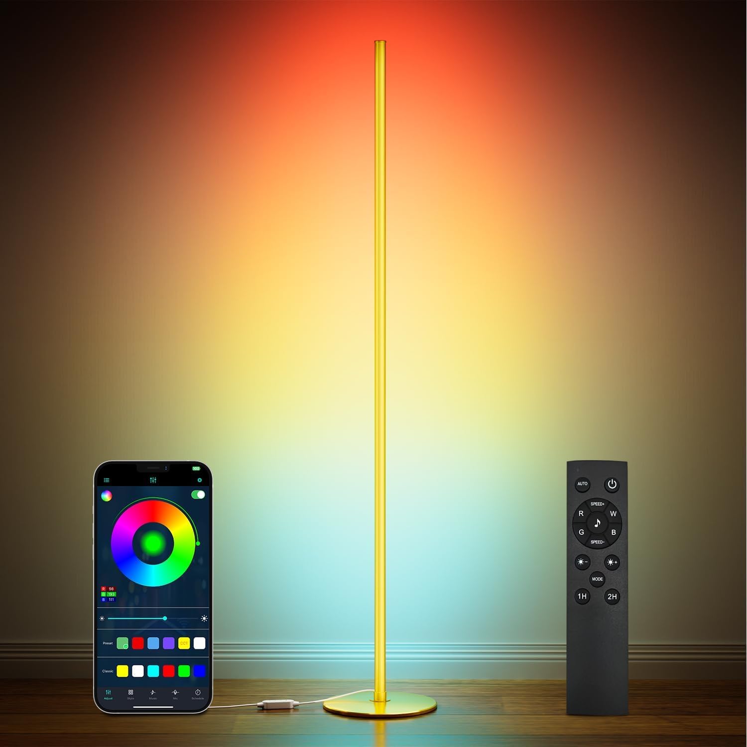 Bright LED RGB+IC Corner Floor Lamp
