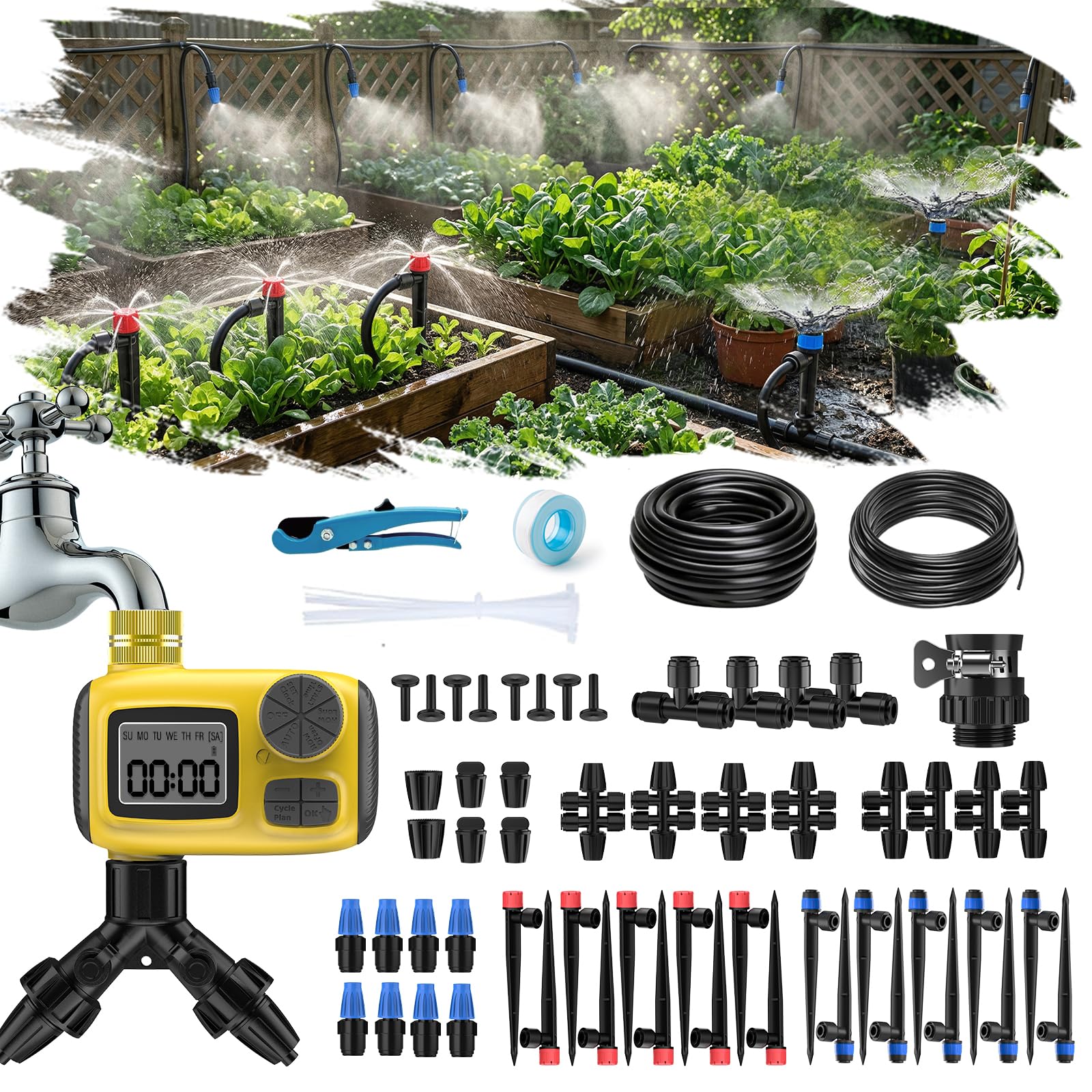 Deepoter 165FT Drip Irrigation System with Smart Timer