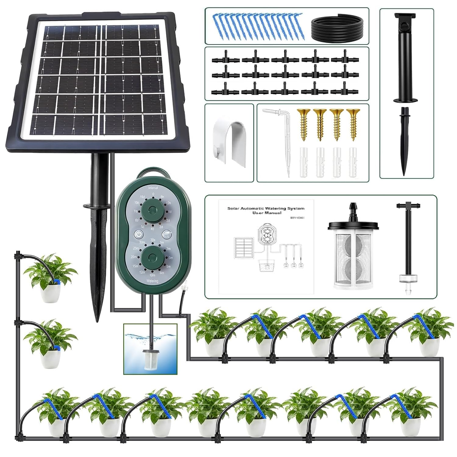 50FT Solar Automatic Drip Irrigation Kit System