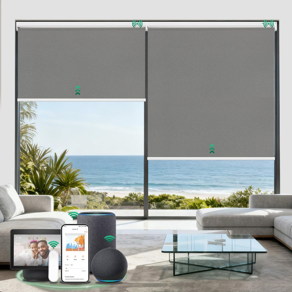 Allesin Motorized Blinds with Remote | Automatic Blackout Roller Shades, Easy Install & Smart Control Electric Blinds for Home Office, Living Room