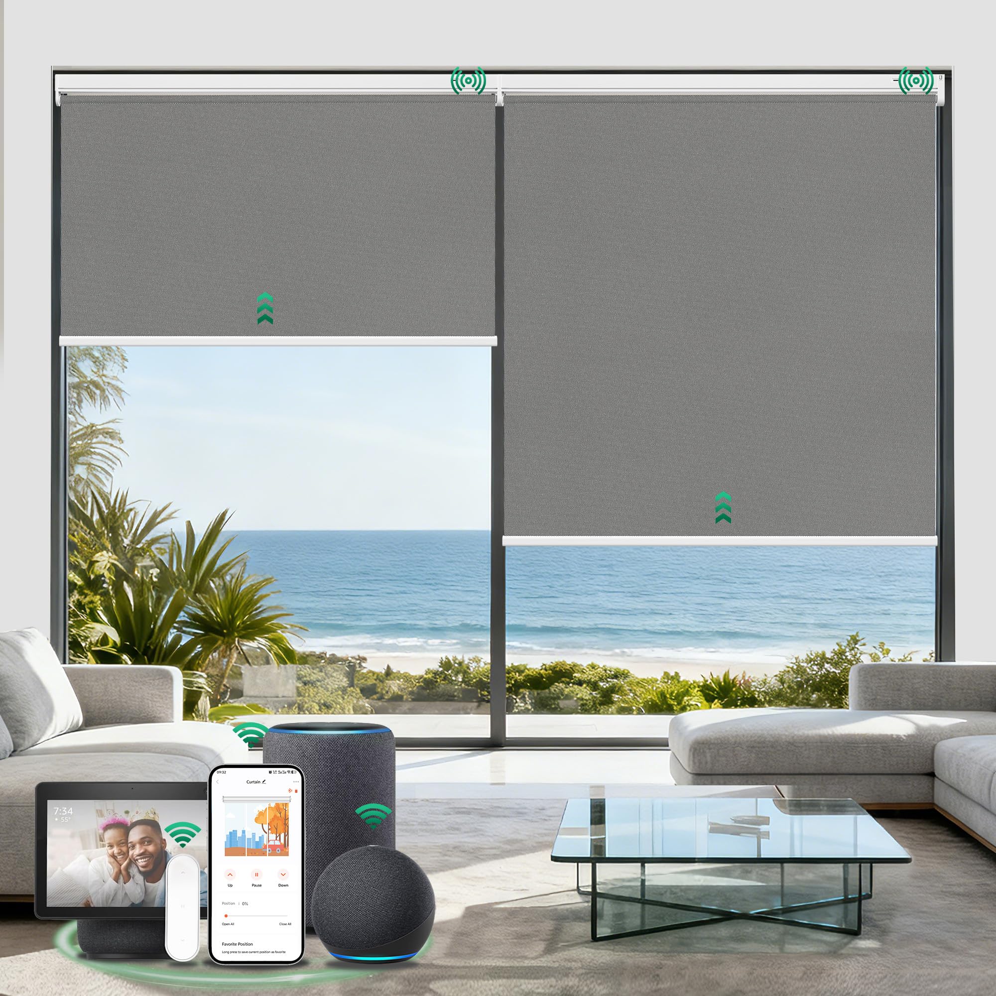 Allesin Motorized Blinds with Remote | Automatic Blackout Roller Shades, Easy Install & Smart Control Electric Blinds for Home Office, Living Room